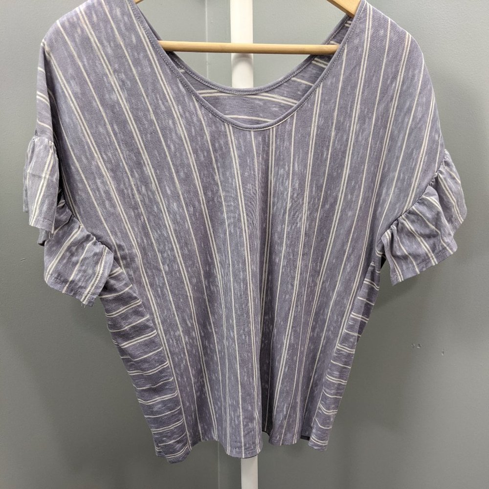 Maurices Striped Ruffle Short Sleeve Tee